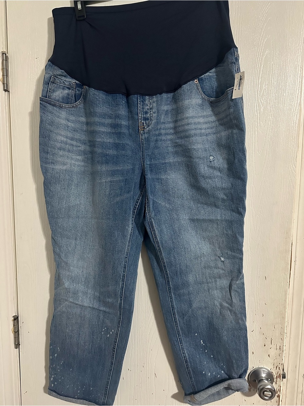 Plus size 18 Old Navy Blue Denim Boyfriend Maternity Jeans with Navy Waistband